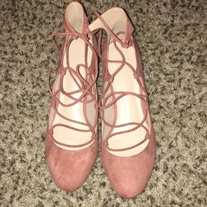 Pink suede heels from urban outfitters